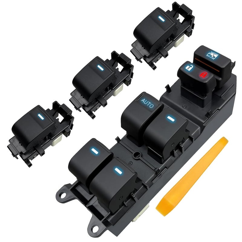 BELGEMAY 4-Door Power Window Switch Kit with Ice Blue Backlit - Compatible with 2007-2012 Toyota RAV4 (OE# 84820-12520) Plug & Play, Include Pry Tool - Image 1